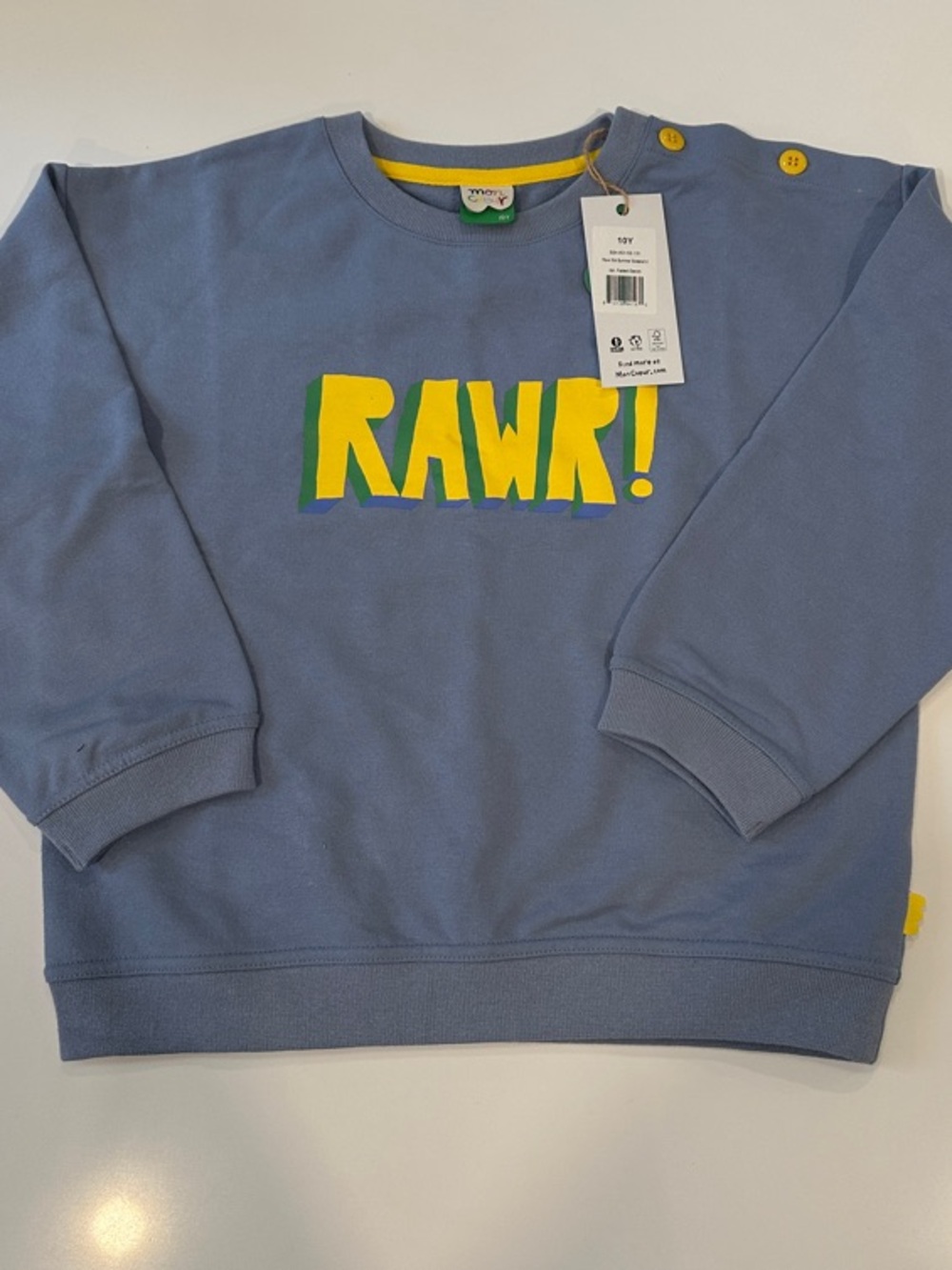Mon Coeur Rawr Kid Summer Sweatshirt Faded Denim Blue Reclaimed Cotton 10Y NEW